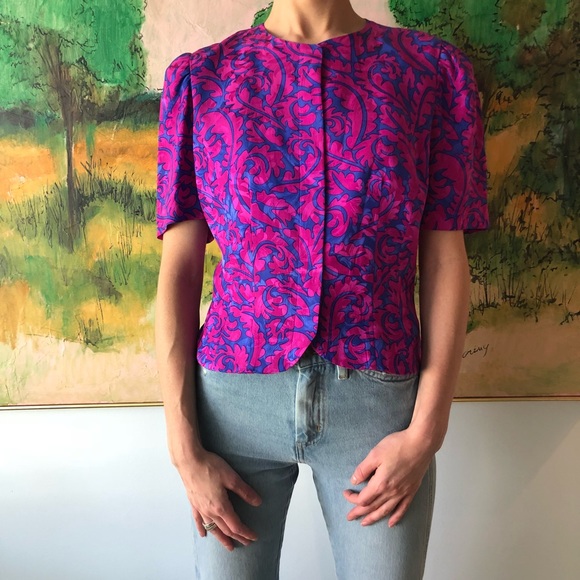 Adrianna Papell Tops - VINTAGE Adriana Papell Silk Pink Blue Blouse